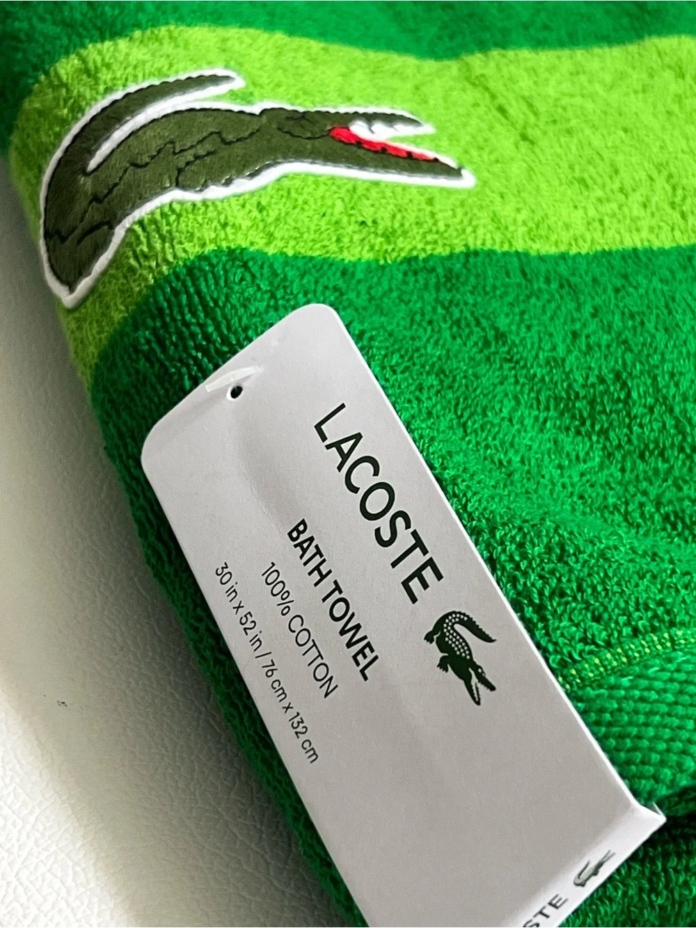 Lacoste Bright Green Cotton Bath Towel 30in X 52in NEW!!